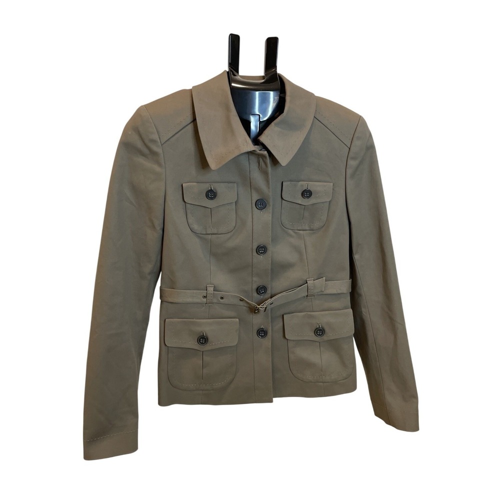 Ann Taylor Loft Spring Olive Green Career Wear Belted Jacket Women 10 NWOT